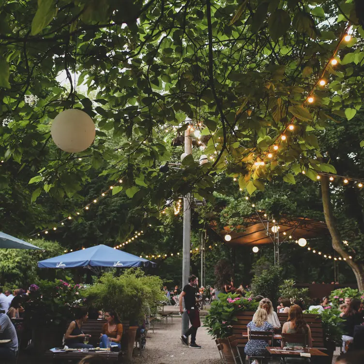 Biergarten des Stadtgartens, eines der besten veganen Restaurants in Köln.